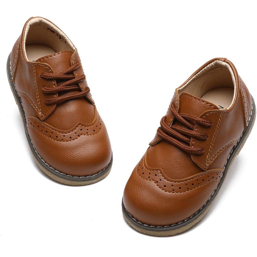 Classic Brown Kids Dress Shoes - Picture 3 of 8